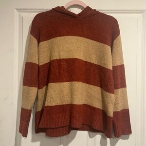 Lands' End Rust and Beige Striped Hooded Sweater
